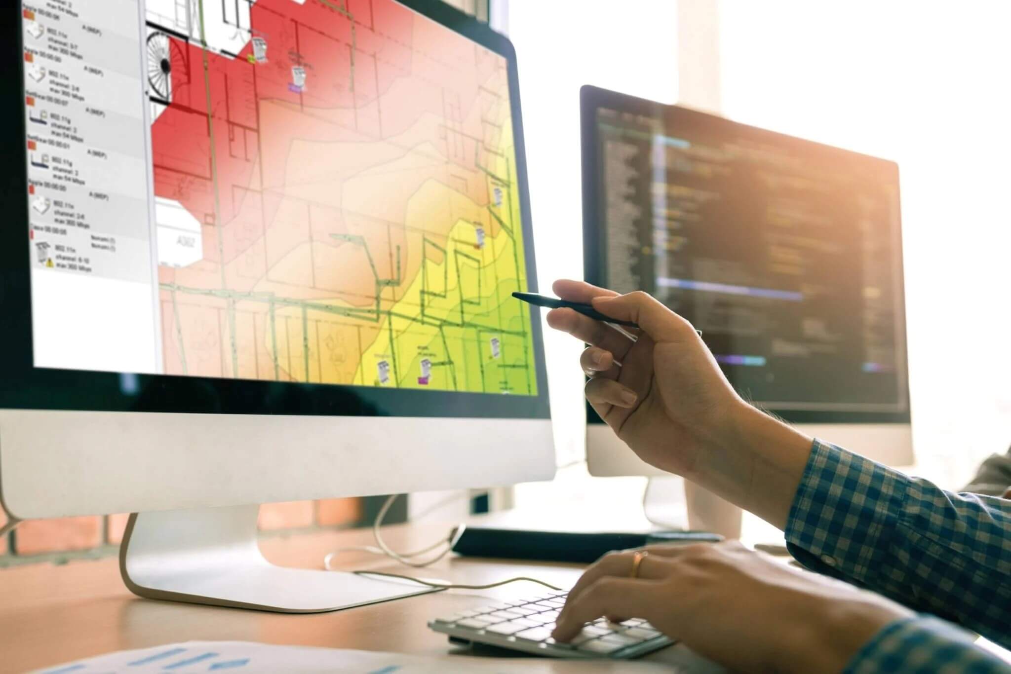 Technician verifying compliance and IT system in Los Angeles.
